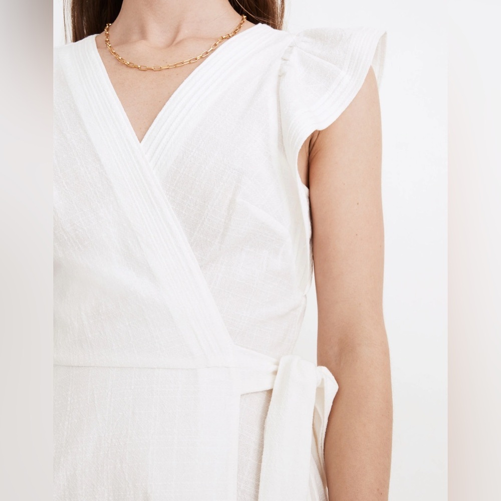 Madewell Ruffle-Sleeve Wrap Mini Dress in White, Size Small - Picture 2 of 10